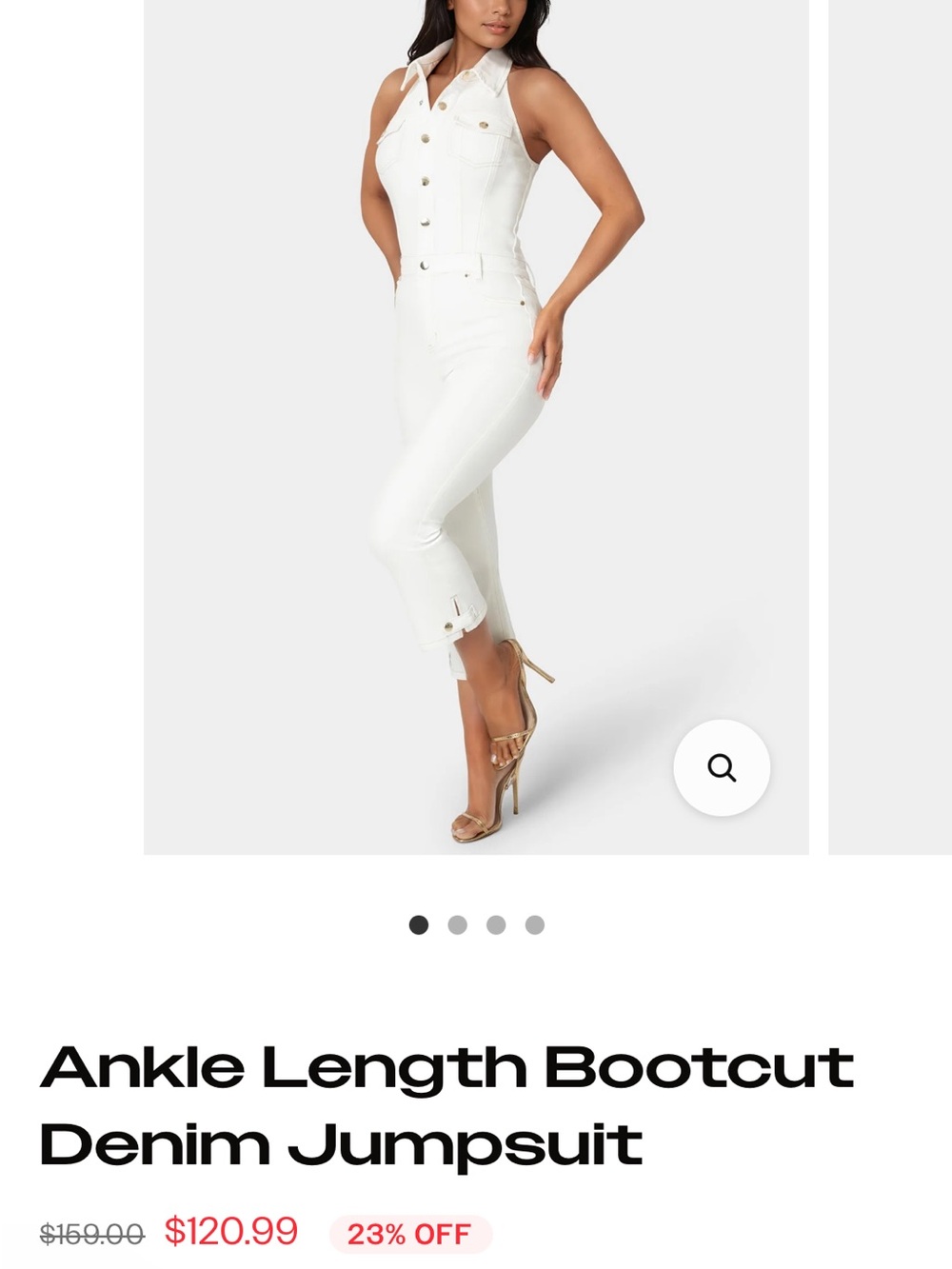 bebe White Ankle-Length Denim Jumpsuit